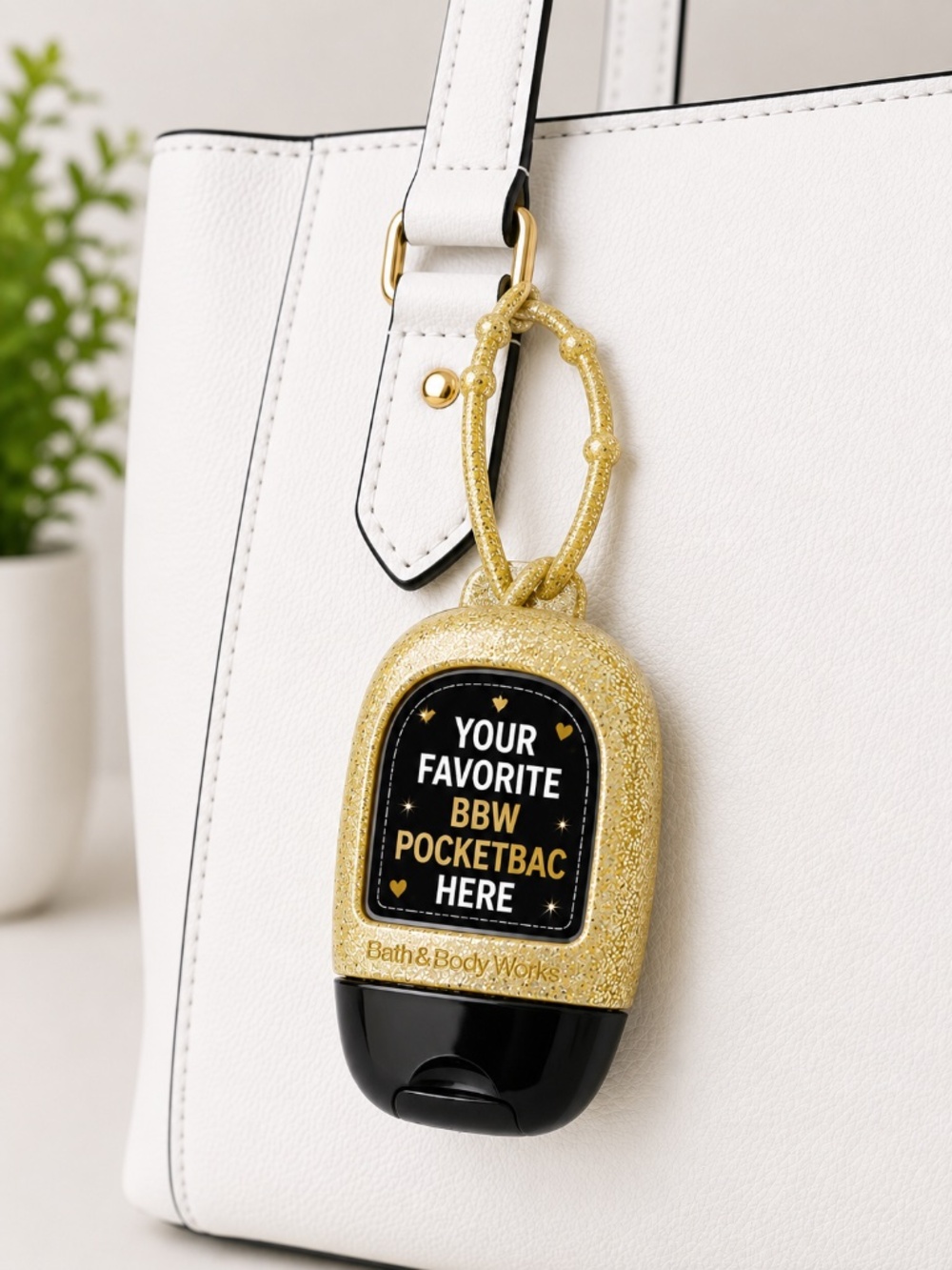BBW Shimmery Glitter Gold PocketBac Hand Sanitizer Holder Bag Charm | NWT